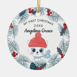 スウィートスケートで滑るキャットベビーの第1クリスマス セラミックオーナメント