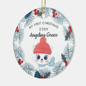 スウィートスケートで滑るキャットベビーの第1クリスマス セラミックオーナメント (左)