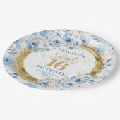 スウィートスタイリッシュ16パステルブルー金ゴールドグリッタープレート ペーパープレート (アングル)