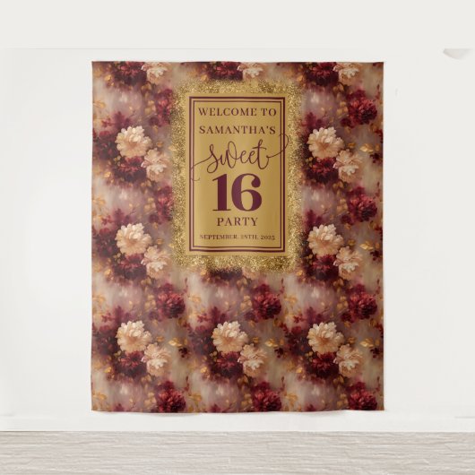 スウィートスタイリッシュ16赤面ブルゴーニュ金ゴールドタペストリー タペストリー (正面)