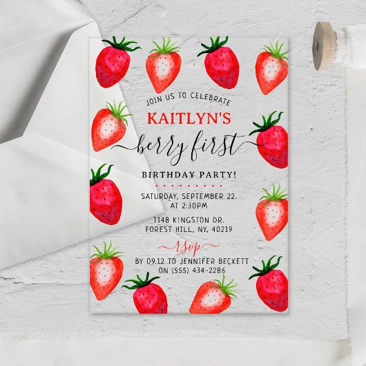 スウィートストロベリーファースト1歳の誕生日 アクリル招待状