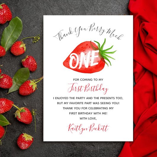 スウィートストロベリーファースト1歳の誕生日 サンキューカード