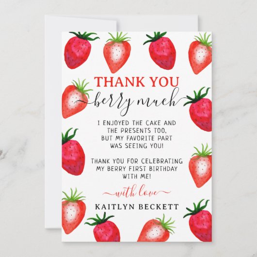 スウィートストロベリーファースト1歳の誕生日 サンキューカード (正面)