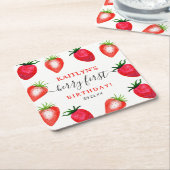 スウィートストロベリーファースト1歳の誕生日 スクエアペーパーコースター (アングル)