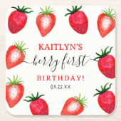 スウィートストロベリーファースト1歳の誕生日 スクエアペーパーコースター (正面)