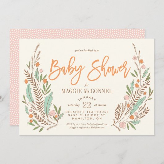 スウィートスプリグス男女兼用ベビーシャワー招待状 招待状 (正面/裏面)