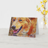 スウィートスマイルドッグアート誕生日カード カード (黄色い花)