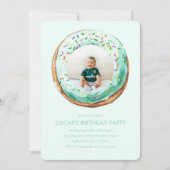 スウィートタイムパステルグリーンドーナツ誕生日 招待状 (正面)