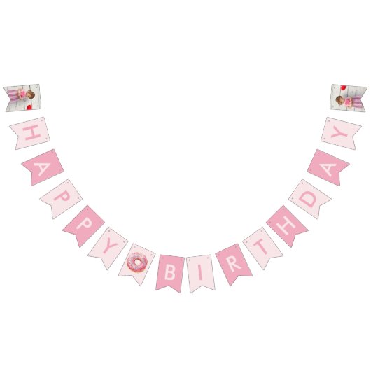 スウィートタイムパステルピンクドーナツ誕生日 バンティングフラッグ (全)