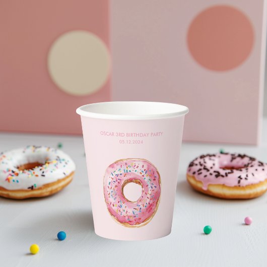 スウィートタイムパステルピンクドーナツ誕生日 紙コップ