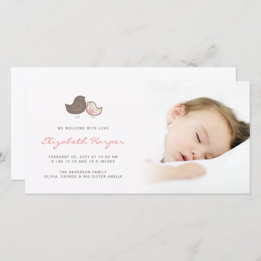 スウィートダマスクシックベビーガール誕生のお知らせ 案内状 (正面/裏面)