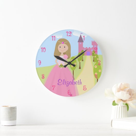 スウィートダークブロンドプリンセス パーソナライズされた ラージ壁時計 (ホーム)