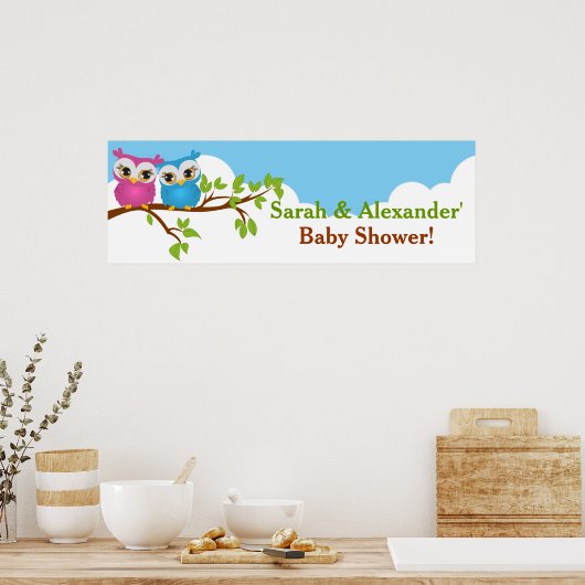 スウィートツインズフールズボーイガールベビーシャワーバナー ポスター (キッチン)