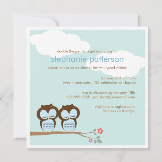 スウィートツインズフールズボーイズベビーシャワー 招待状 (裏面)