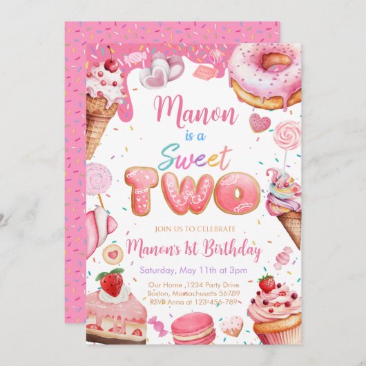 スウィートツー誕生日ガール 招待状 (正面/裏面)