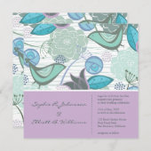 スウィートティール(緑がかった色)バードフローラ庭園の結婚式招待状 招待状 (正面/裏面)