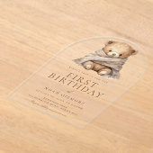 スウィートテディベア1stファーストバースデーパーティー アクリル招待状 (レイダウン)