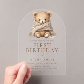 スウィートテディベア1stファーストバースデーパーティー アクリル招待状 (インサイチュ (ポータブル))