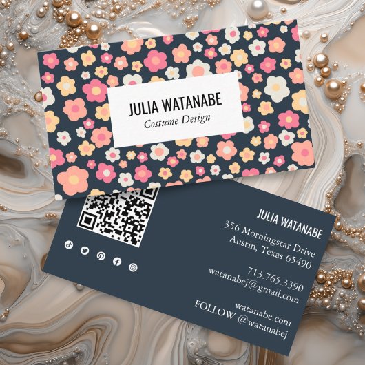 スウィートデイジーフローラQRコードソーシャルメディアシック 名刺