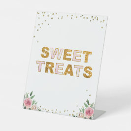 スウィートトリートピンク金ゴールドフローラ誕生日テーブルの標識 台座サイン