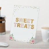 スウィートトリートピンク金ゴールドフローラ誕生日テーブルの標識 台座サイン (インサイチュ)