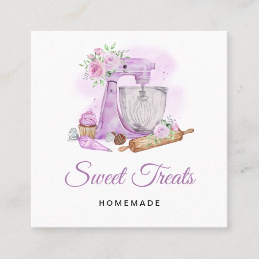 スウィートトリートベーカリーパープル スクエア名刺 (正面)