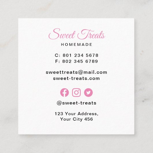 スウィートトリートベーカリーピンク スクエア名刺 (裏面)
