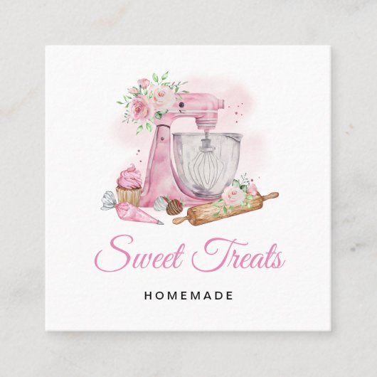 スウィートトリートベーカリーピンク スクエア名刺 (正面)