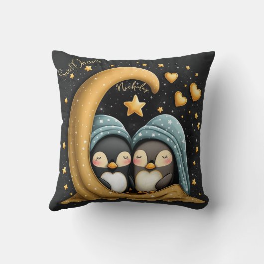 スウィートドリームキュートデザインペンギンパーソナライズされたネーム クッション (裏面)