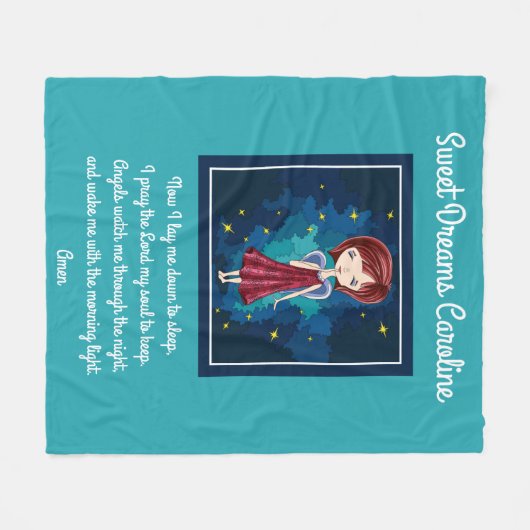 スウィートドリームスと祈りの言葉パーソナライズされた、 フリースブランケット (正面(横))