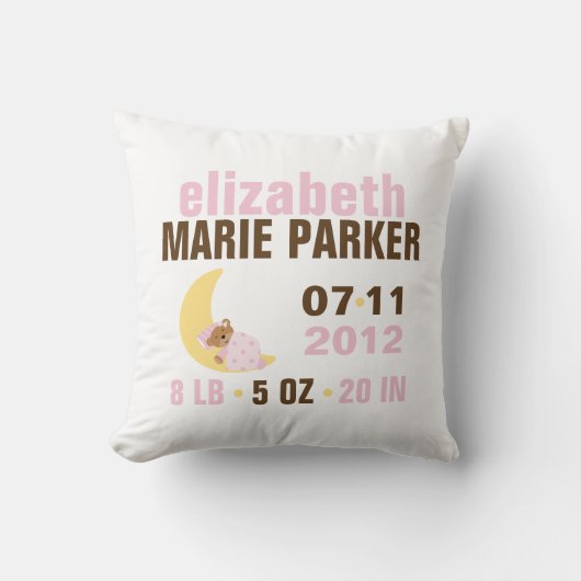 スウィートドリームスベビーベア誕生のお知らせ{pink} クッション (正面)