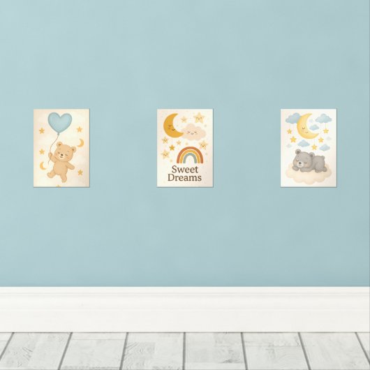 スウィートドリームス子供部屋ウォールアートセット – ムーン,ベア (ウッドフロア)