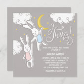 「スウィートドリームズバニー」双子ベイビーシャワー招待状 招待状 (正面/裏面)