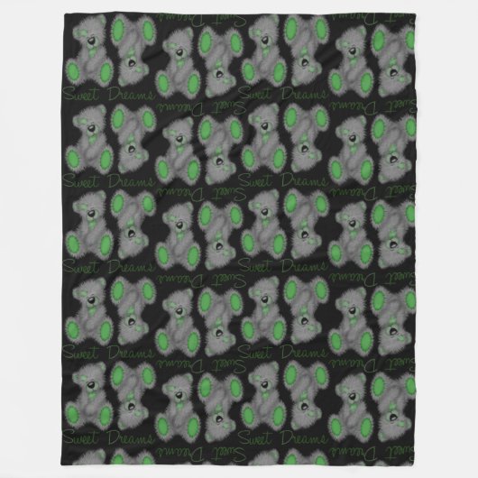 スウィートドリームテディエメラルドグリーン フリースブランケット (正面)