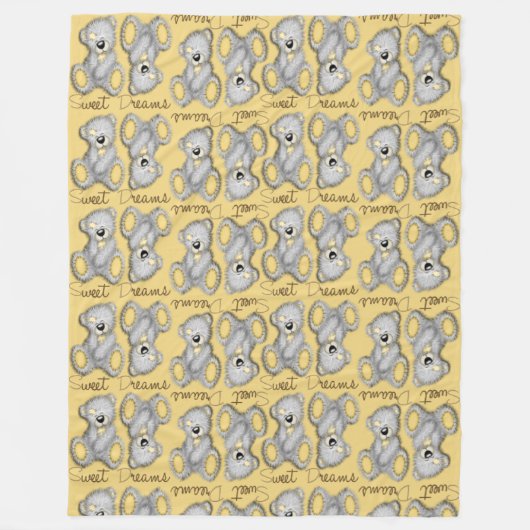 スウィートドリームテディバフイエロー フリースブランケット (正面)