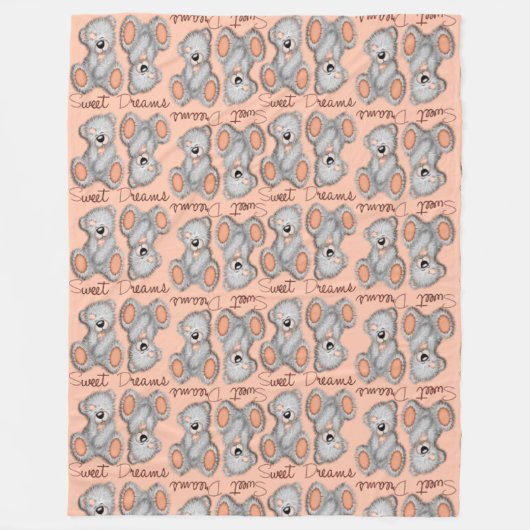 スウィートドリームテディピーチイエロー フリースブランケット (正面)