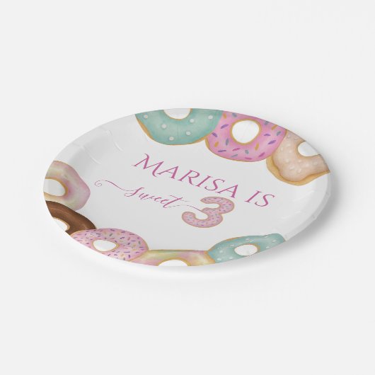 スウィートドーナツ誕生日 | キッカラフルトパーティー- ペーパープレート (アングル)