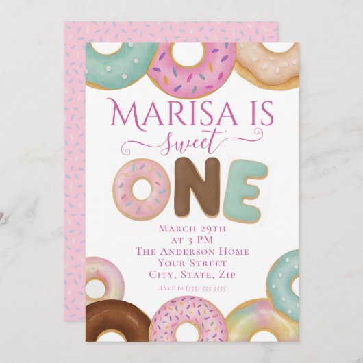 スウィートドーナツ誕生日 | キッカラフルトパーティー- 招待状 (正面/裏面)