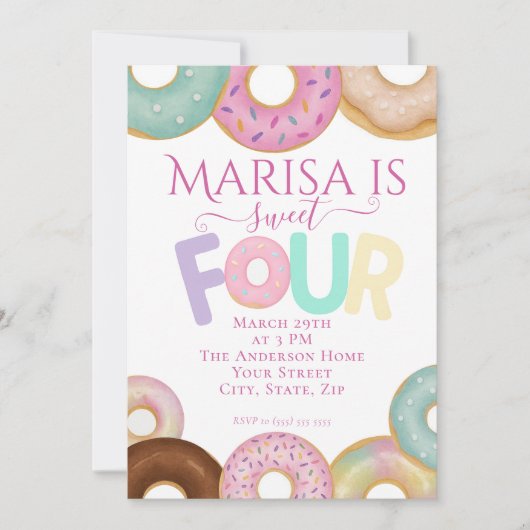スウィートドーナツ誕生日 | キッカラフルトパーティー- 招待状 (正面)