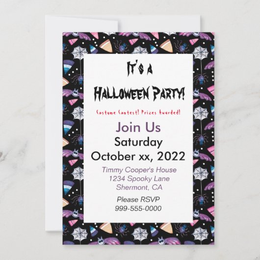 スウィートハロウィーンオンブラックカスタマイズ招待状 招待状 (正面)