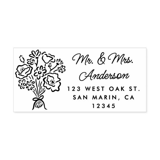 スウィートハンドドローフローラブーケ差出人住所 セルフインキングスタンプ (デザイン)