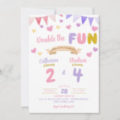 スウィートハートダブルザおもしろいガールジョイント誕生日 招待状 (正面)