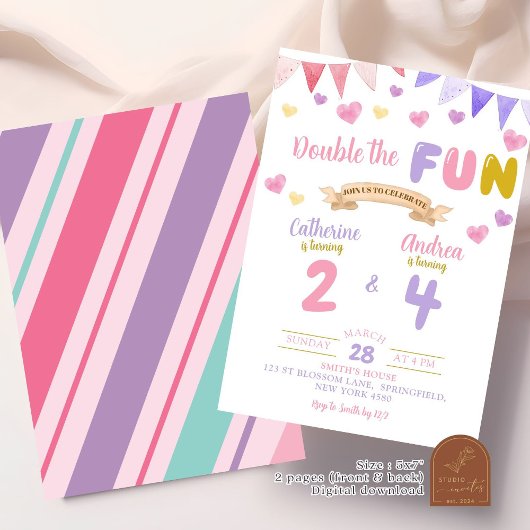 スウィートハートダブルザおもしろいガールジョイント誕生日 招待状