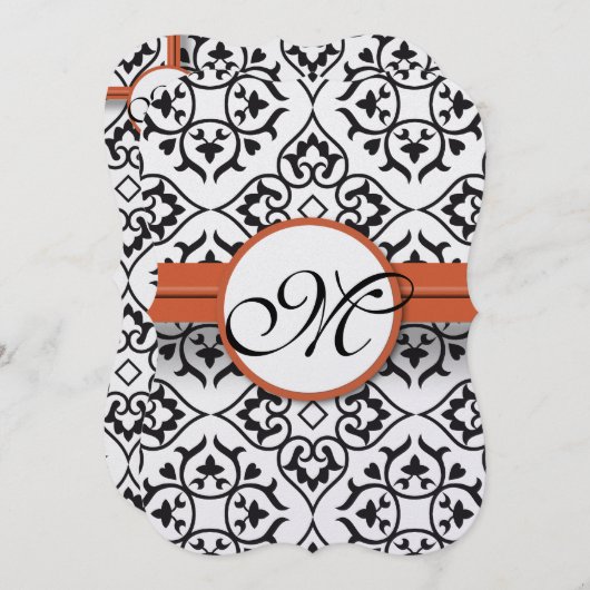 スウィートハートダマスクサイド縁どコーラルト結婚リム 招待状 (正面/裏面)