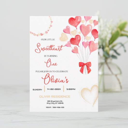 スウィートハートバレンタインファースト誕生日パーティー 招待状 (スタンド正面)