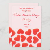 スウィートハートピンク'バレンタインのパーティー'招待 招待状 (正面/裏面)
