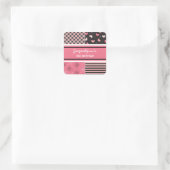 スウィートハートピンクブラックガールバースデーパーティーステッカー スクエアシール (バッグ)