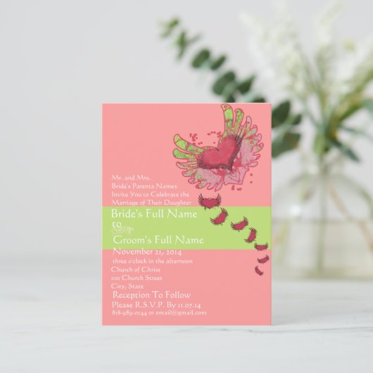 スウィートハートラズベリー&ライム結婚式招待状 インビテーションポストカード (スタンド正面)