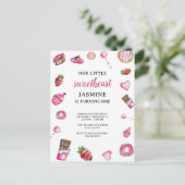 スウィートハート デザート ファースト バースデー ピンク ウォーターカラー ポストカード (スタンド正面)