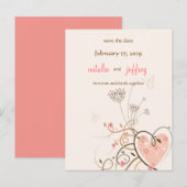 スウィートハート＆バタフライ スワールズ セーブ・ザ・デート カード (正面/裏面)